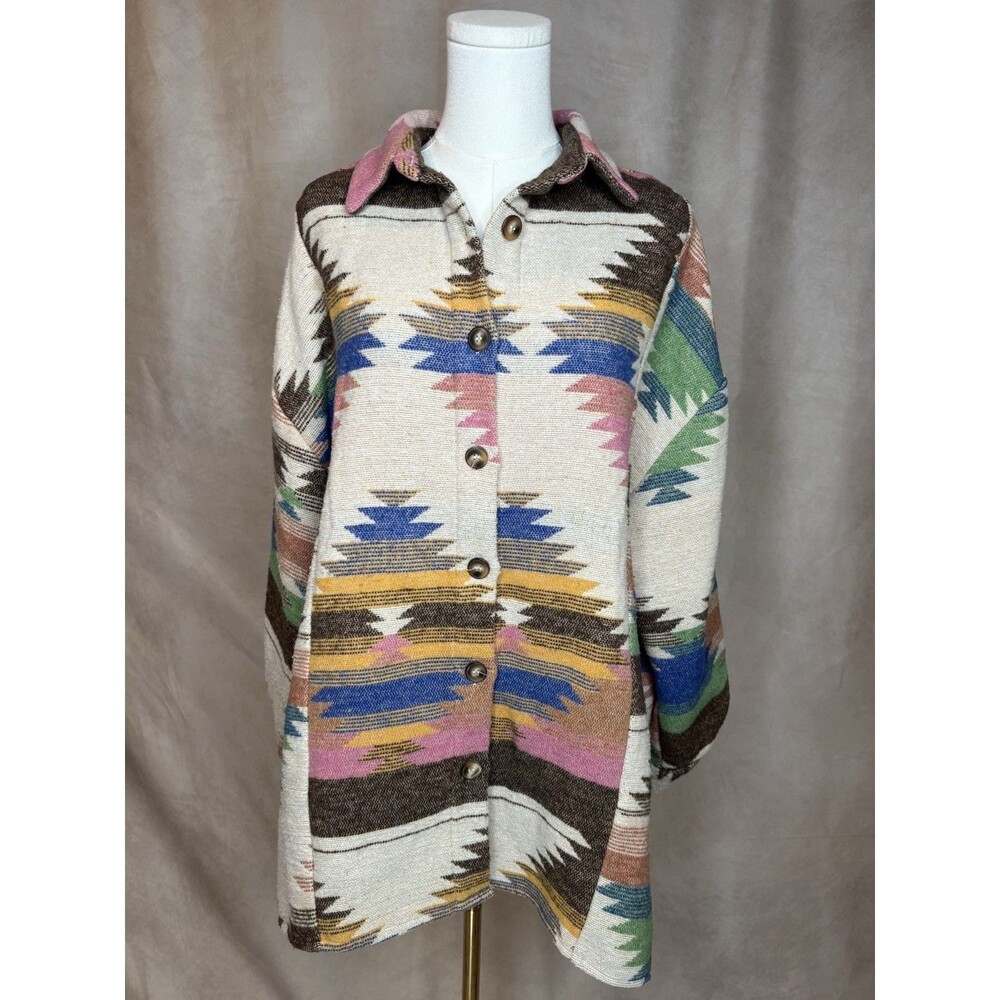 Blue B Collection Aztec Shacket Jacket Large Oversized Western Boho Coat